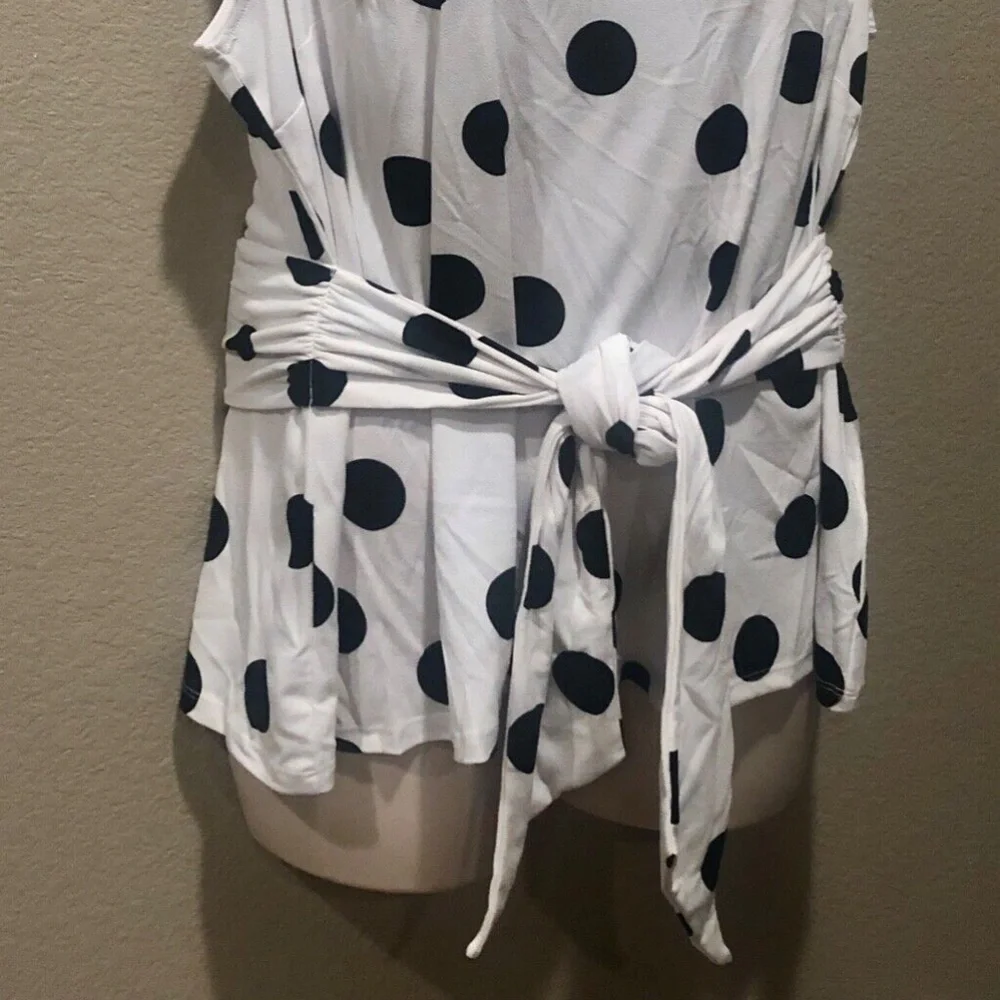 INC Women's White/Black Polka Dot Tie Front Sleeveless Dressy Tank Top Plus 0X - Picture 6 of 11